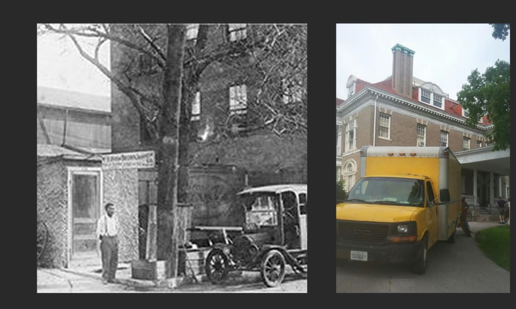 side by side images of JT Brown and trucks - then and now